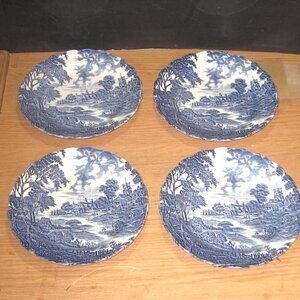 Antique Ridgway Salad Plates Scenic Blue and White Made in England
